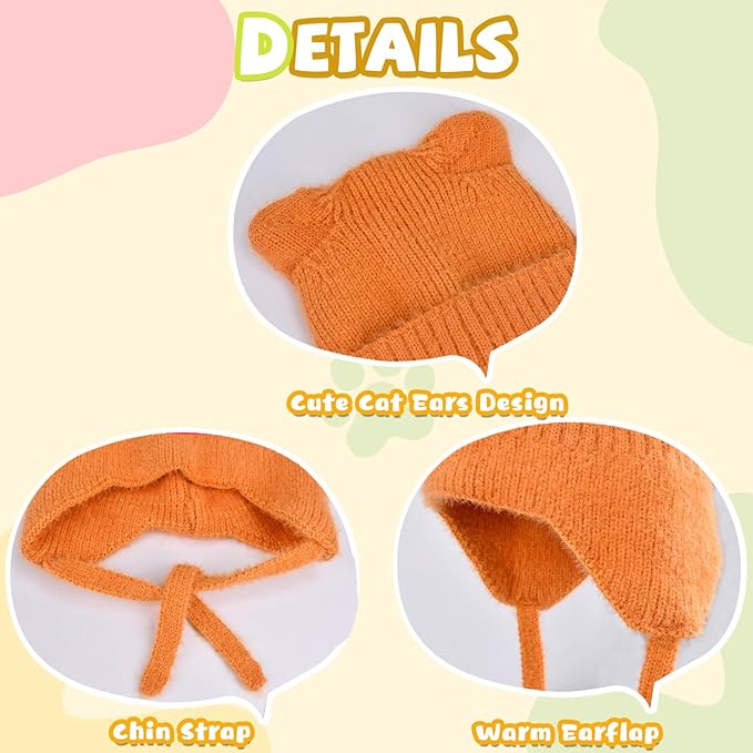 ZOORON Kids Winter Hat for Boys Girls, Cat Beanie Children Knit Skull Cap with Warm Ear Flap, Teen Beanie Hat Age 5-15 Years