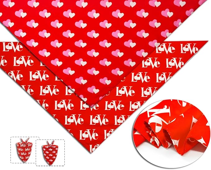 Valentines Dog Bandanas,Love Pet Scarf for Boys and Girls,Heart Bandana for Weddings,Parties,and Holidays,Dog Outfit Gifts for Medium to Large Dogs (Red, 2PCS)