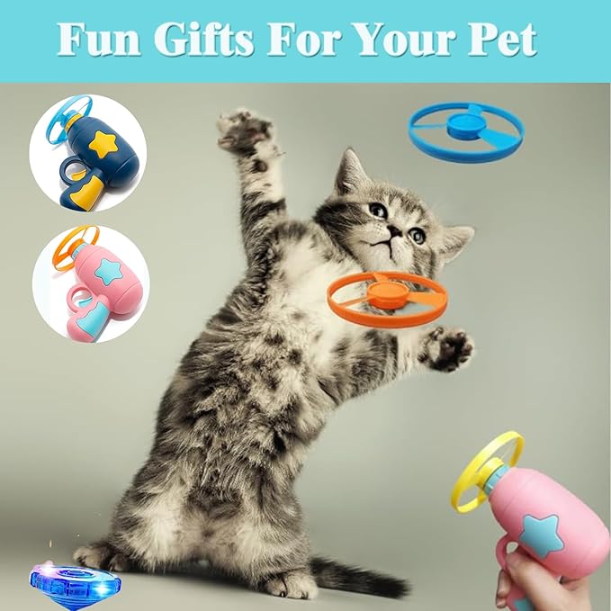 14 Pieces Cat Fetch Toys, Interactive Flying Cat Toy with 2 Light Up Spinning Tops, 10 Flying Propellers, Cat Kitten Tracks Interactive Toy for Training Hunting Chasing