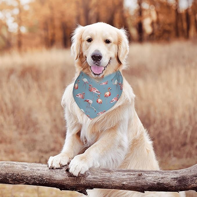 Flamingos Tropical Blue Dog Bandana Scarf Triangle Bibs Pet Accessories Cat Kerchief