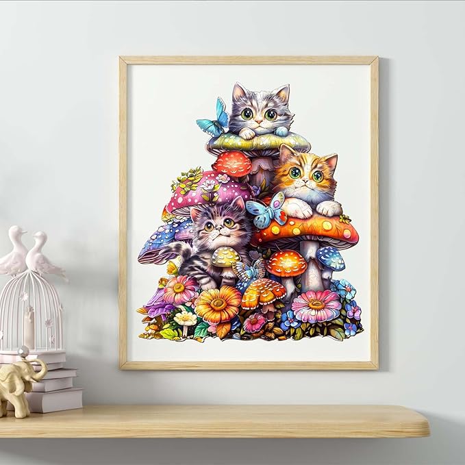 KAAYEE Wooden Puzzles for Adults, Cat Family-2 170 Piece Unique Animal Shape Puzzle, Cat Wood Puzzle for Adults, Creative Gifts for Friends/Family, Home Decor(11.4 * 10.2in)
