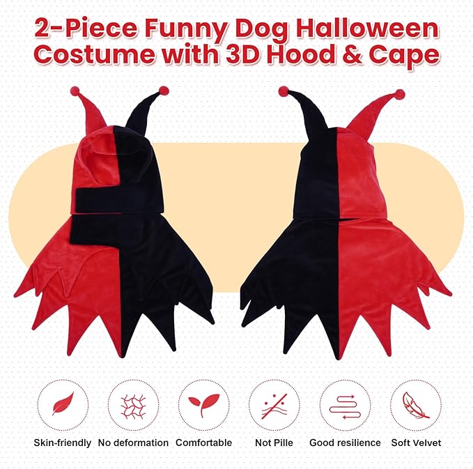 QBLEEV Dog Halloween Costume, Funny Party Circus-Inspired Cosplay with Hood & Cape, Winter Warm Pullover Clothes for Cold Weather, Adjustable Pet Outfit Hoodie for Small Medium Large Dogs