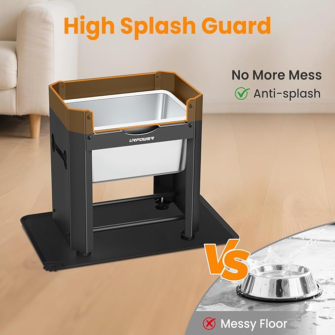 URPOWER 3 Gallon Mess Proof Elevated Dog Water Bowl for Large Breeds, 14.2" Raised Stainless Steel Bowl with Full Metal Stand - Non-Slip Mat, Relief Joint Pressure, Easy to Clean, Indoor/Outdoor Use