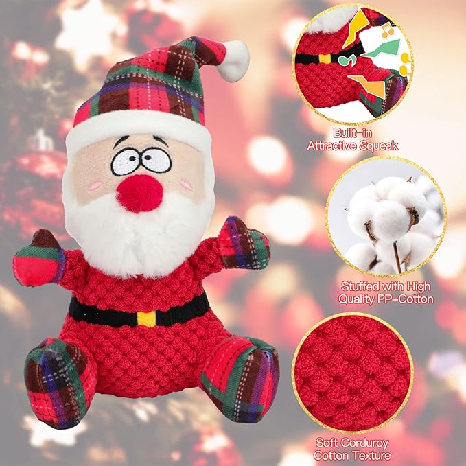 Rypet Pet Christmas Toy Dog Stuffed Squeaky Toys Puppy Durable Plush Toy Santa Dog Toys for Medium Small Dogs