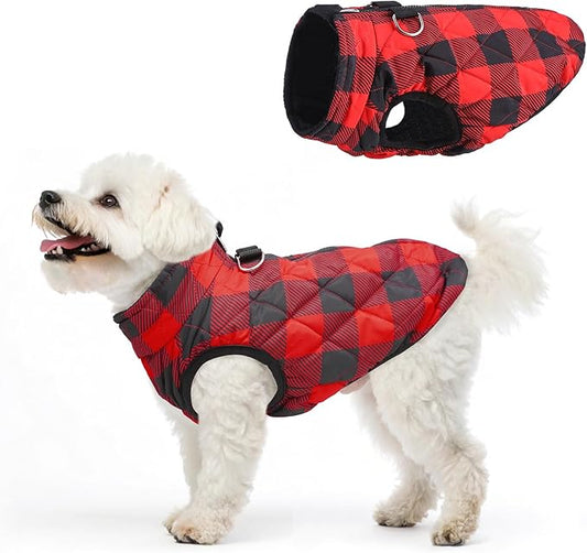 SCENEREAL Dog Winter Coat - Warm Jacket with Built-in Harness for Small to Medium Dogs, Waterproof, Fleece Puffer Vest, Windproof, Snow Clothes