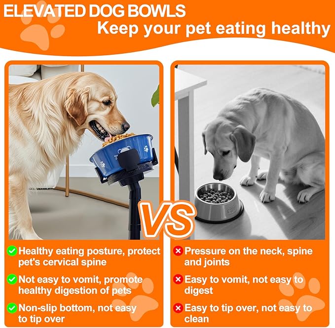 Elevated Dog Bowls 3 Height Adjustable Raised Bowl Stand with 42oz Stainless Steel Dog Food Bowls Tiltable Dogs Feeder Adjusts to 5.5",9.45",13.2" Non-Slip for Small Medium Large Dogs