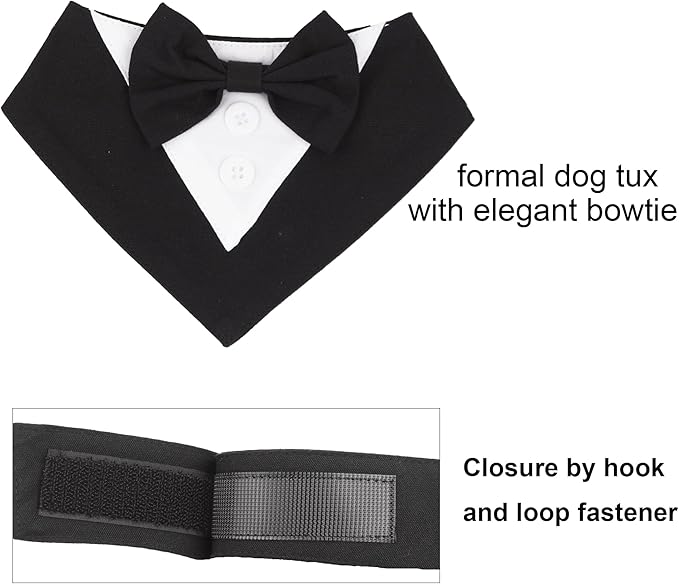 ADOGGYGO Formal Dog Tuxedo, Wedding Dog Bandana Collar with Bowtie, Adjustable Pet Birthday Wedding Tux Outfit for Extra Large Dogs (XL, Black)