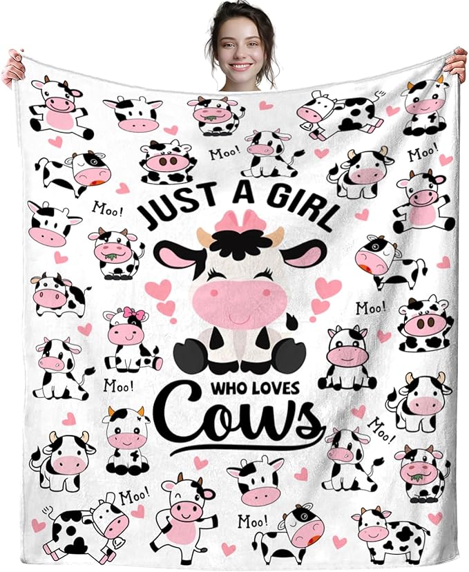 Cow Blanket Plush Gifts Just A Girl Who Loves Cow Blankets Ultra Soft Cozy Flannel Throw Blankets Bedding for Kids Girls Adults Women Gifts 50" x40