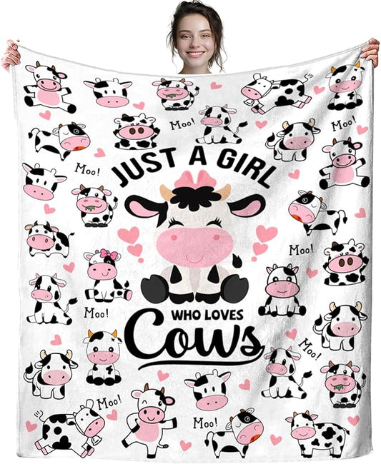 Cow Blanket Plush Gifts Just A Girl Who Loves Cow Blankets Ultra Soft Cozy Flannel Throw Blankets Bedding for Kids Girls Adults Women Gifts 60" x50