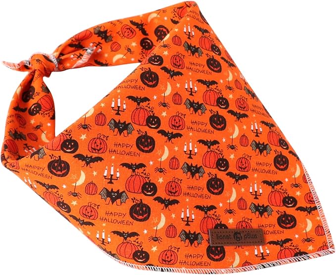 Lionet Paws Cotton Dog Bandanas,Hallows Eve Comfortable Dog Bandana Bibs Scarf Dogs Kerchief,Fall Orange Scarves for Medium Large Dogs Pets