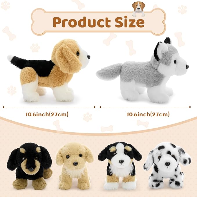 Tezituor 6 Pcs Bulk Dog Stuffed Animals, Fluffy Assorted Stuffed Puppy Plush Toys for Kids, 11" Doll Set for Dog Themed Party Favors Gift (Standing)