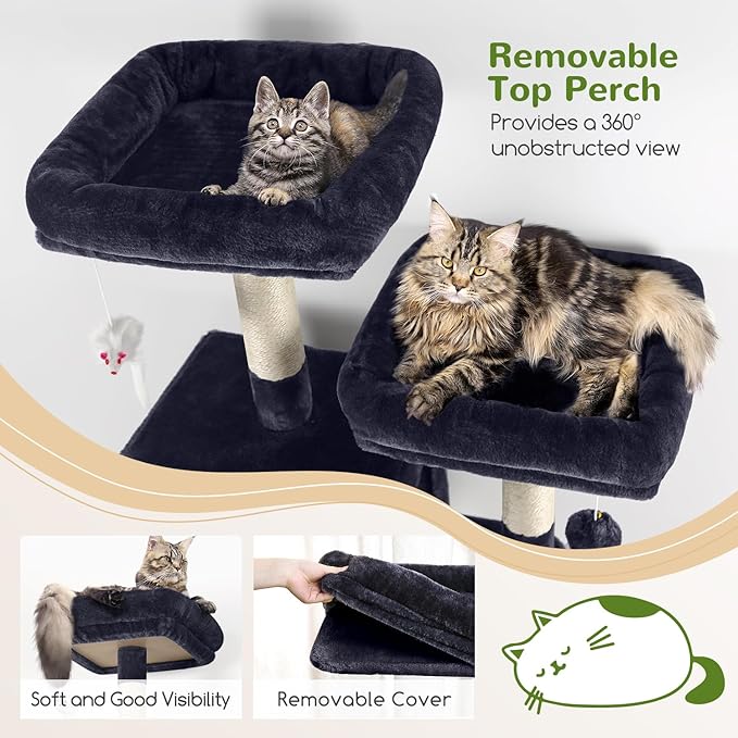 Globlazer Cat Tree Tall, 71 inches Cat Tower for Indoor Adult Cats Multi-Level 3 Condos for Indoor Cats XL Cat Tree Tower with Scratching Posts, Soft Extra Large Hanging Basket, F71, Dark Gray