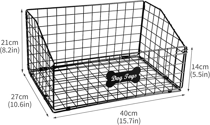 Large Dog Toy Basket, Metal Dog Toy Bin, Mesh Wire Basket with Wooden Handles, Toy Box for Living Room Area, Dog Toys Box, Pet Toys for Dog Cat, Sturdy Dog Basket for Dog Leash,Blanket,Toys,Snacks