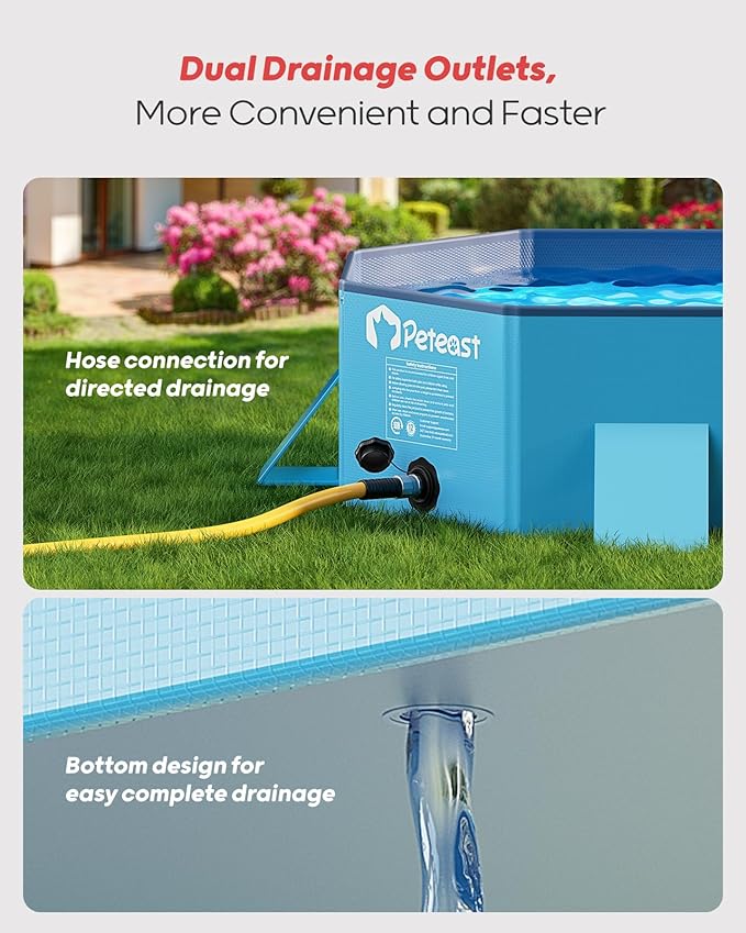 Peteast Foldable Dog Pool - Extra Large 71" x 39" x 12" Hard Plastic Portable Pet Bath Tub with Non-Slip & Reinforced Stability, Collapsible Design for Indoor Outdoor Backyard Use (Blue)