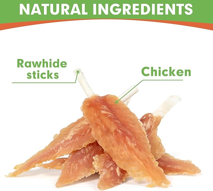 MON2SUN Dog Rawhide Twist 4-4.5 Inch Chicken Wrapped Rawhide Sticks for Puppy and Small Dogs, Promotes Dental Health Treats (10.08 Ounce -Pack of 1)