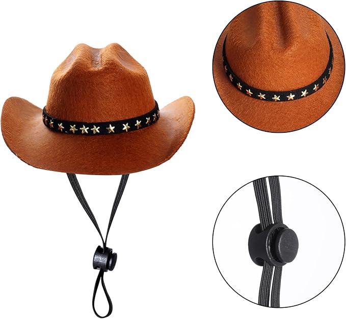 Pet Cowboy Costume Halloween Costumes for Small Pet Dogs Cat Cowboy Hat with Bandana Scarf Set Party Accessories(Brown, Small)