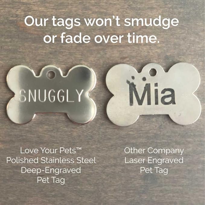 Love Your Pets Classic Aluminum Pet ID Tags - 2 Sided Deep Engraved, Made in USA - Personalized Dog, Cat & Pet Tags