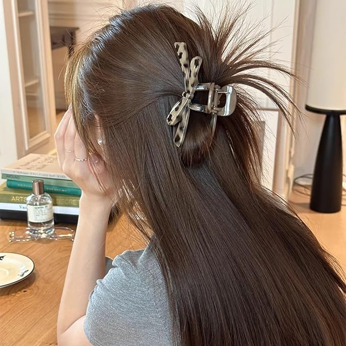 1 Pack Bow Hair Claw Clips Cheetah Print Hair Clip Fall Brown Strong Hold Shark Clip Leopard Print Jaw Clips Non-Slip Cute Bow-knot Hair Barrettes Fashion Hair Accessories for Thick & Thin Hair
