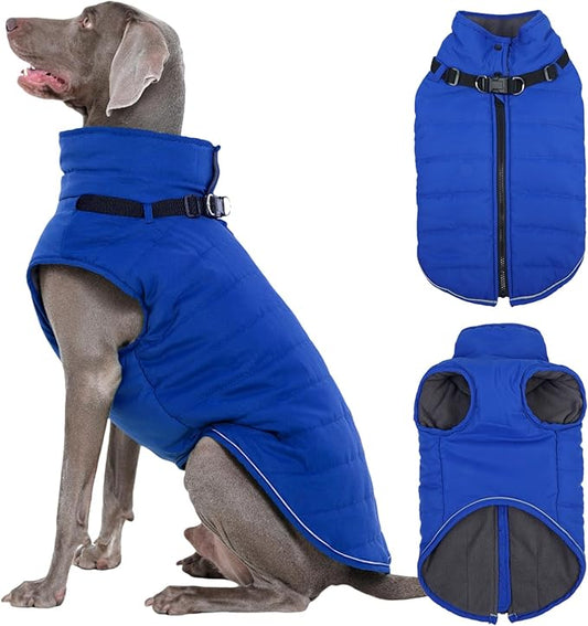 Kuoser Dog Coat, Dog Jackets for Large Dogs, Doggie Winter Coat for Cold Weather, Warm Snow Jacket Pet Apparel Clothes for Great Dane, Blue XXXL