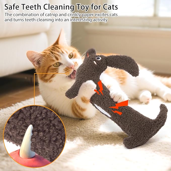 Cat Toy Kicker Pillow with Refillable Natural Catnip, Crinkle Teeth Cleaning Kitten Toy for Indoor Cats Chew, Interactive Plush Kitty Toy for Anxiety Relief