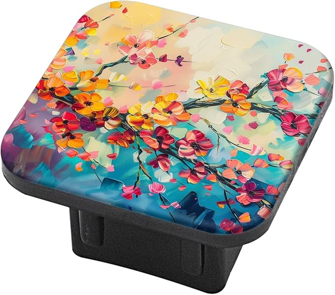 Hitch Cover Fits for 2-Inch Hitch,Blooming Plum Blossom Tree Branch with Colorful Petals Rubber Trailer Hitch Cover Tube Plug Insert,Car Exterior Accessories, Receiver Tube Hitch Plug