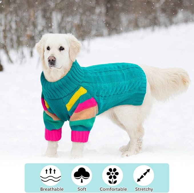 Dog Cold Sweater, Dog Sweaters Winter for Medium Dogs Girl Male, Turtleneck Warm Dogs Sweater Long Sleeve, Stretchy Christmas Doggie Sweaters Outdoor, Pet Knitwear Frenchie, Schnauzer(Green M)