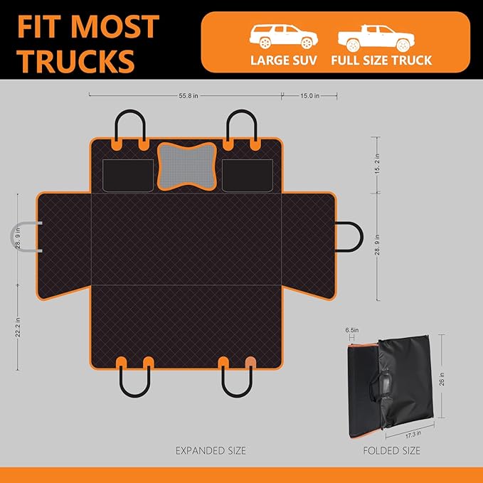 Back Seat Extender for Dogs,Car Seat Protector,Dog Car Seat Cover for Back Seat with Hard Bottom Holds 500 lbsWaterproof Extender for Dogs,Pet Bed for Full Size F150/RAM1500/Silverado Crew Cab Pickup