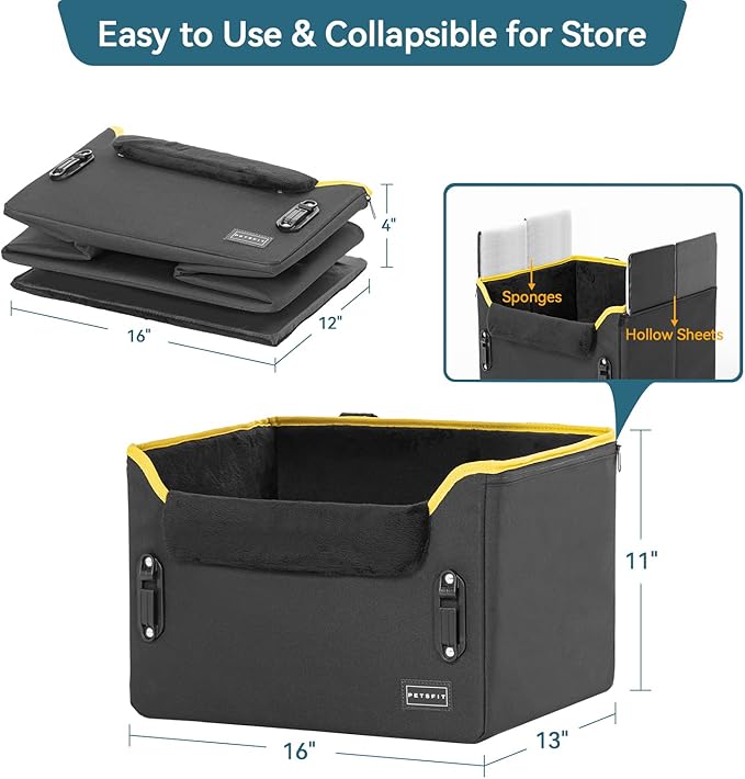 PETSFIT Small Dog Car Seat – Patented Safety Buckles – Safety Tether – Foldable Travel Dog Booster Car Seat Reduces Anxiety & Road Trips – Stable Frame, Soft Cushion, Fits Front/Back Seat