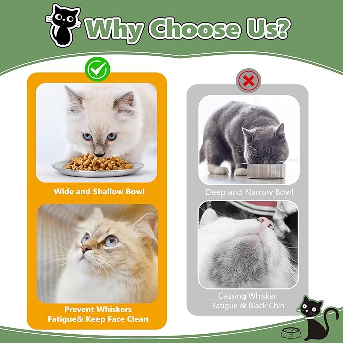 8-Pack Stainless Steel Cat Food Bowls – Shallow Whisker-Friendly Non-Slip Silicone Base,Easy to Clean Indoor Feeding Dishes(6.7")