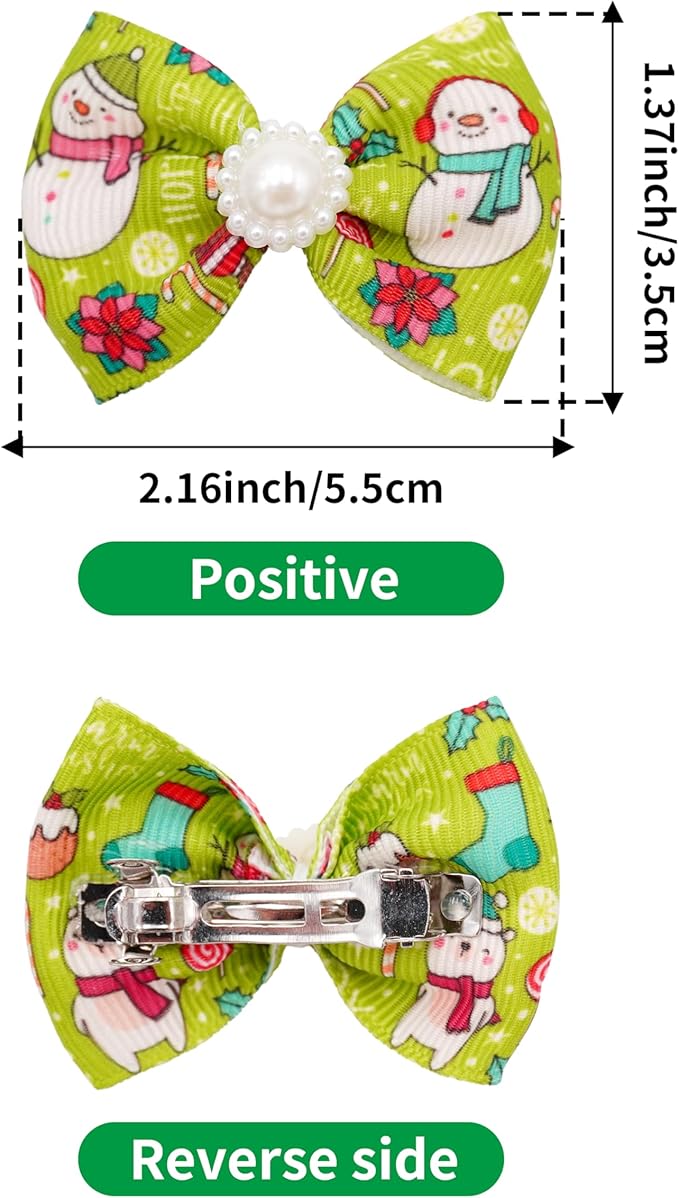 PET SHOW 10 Pack 2" Christmas Small Dogs Hair Bows with French Clips Rhinestone Yorkie Barrette Clip Bowknot for Medium Dogs Puppy Pet Xmas Topknot Cat Grooming Hair Accessories
