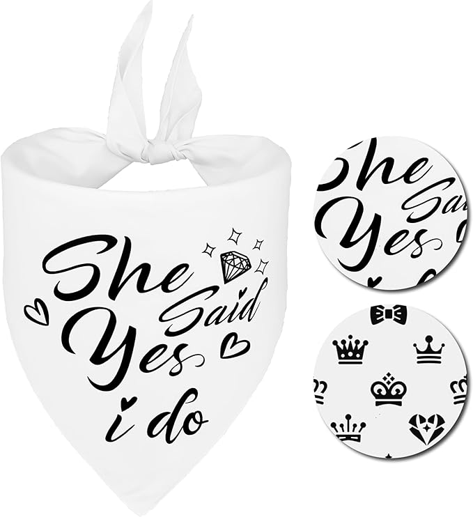 Engagement Gift for Couples Dog Bandana 1 Pack 2 Pattern Reversible, She Said Yes Dog Bandanas,Wedding Party Triangle Scarf for Medium to Large Breed Dogs (Large)