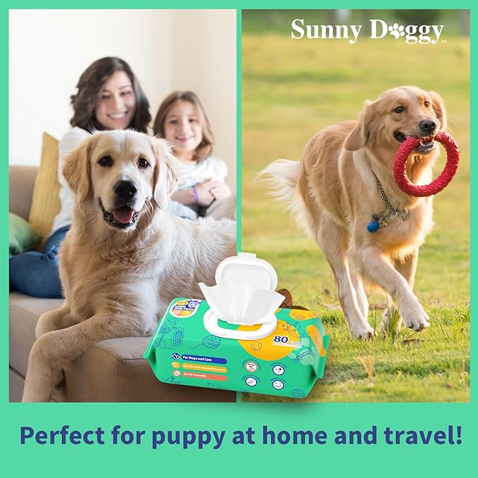 Pet Wipes 240 Count, Dog Wipes Cleaning Deodorizing Cat Wipes, 8 x 8 Inch Dog Grooming Wipes for Butt Paws Ear Eyes and Body, Pack of 3