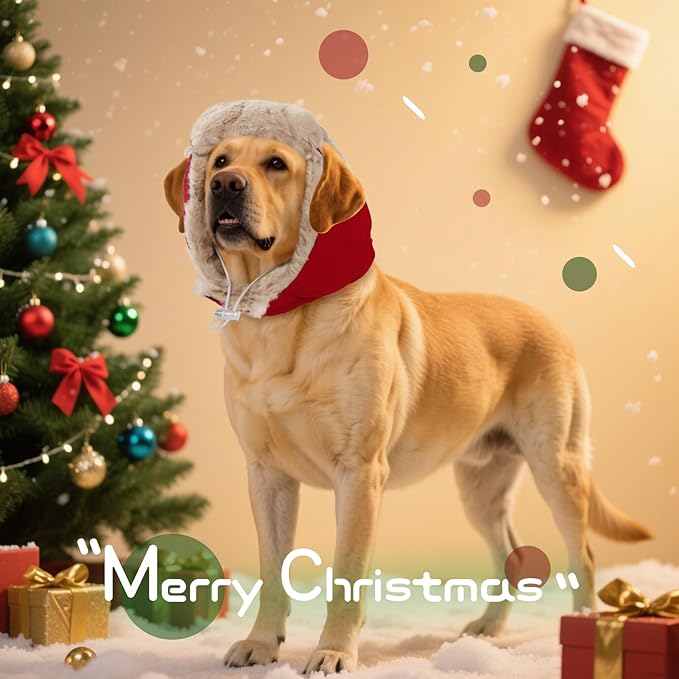 Small Dog Hats with Ear Holes & Adjustable Chinstrap, Winter Pilot Hats, Pet Warm Hat Beanies Christmas for Cold Weather, Soft Faux Rabbit Fur, Doggie Winter Hat Noise Protection