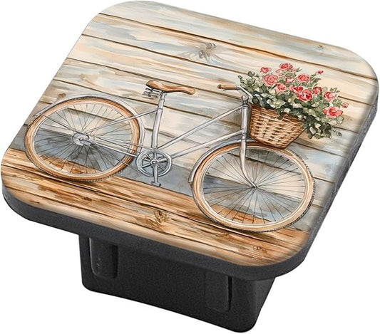 Hitch Cover Fits For 2-Inch Hitch,Bicycle With Flower - Filled Basket Against A Wooden Wall In Watercolor Rubber Trailer Hitch Cover Tube Plug Insert,Car Exterior Accessories, Receiver Tube Hitch Plug