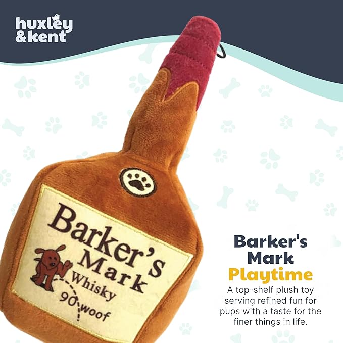 Huxley & Kent Funny Dog Toy w/Squeaker – Power Plush Squeaky Dog Toys for Small, Medium & Large Dogs – Soft Stuffed Animal for Indoor Play & Fetch - Barker's Mark, Small