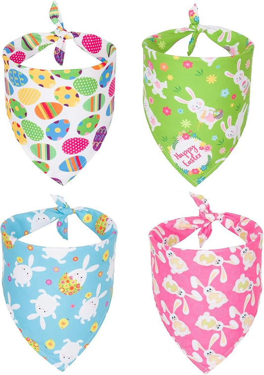 ADOGGYGO 4 Pack Easter Dog Bandana Triangle Dog Scarf Rabbit Easter Egg Pattern Pet Bandana for Small Dogs Pets (Small)