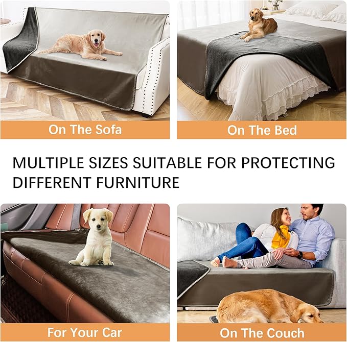 Waterproof Dog Blankets, Washable Pee Proof Pet Blanket for Couch, Soft Reversible Puppy Throw Furniture Protector Cover for Bed Sofa-52"x82",Light Brown+Dark Brown
