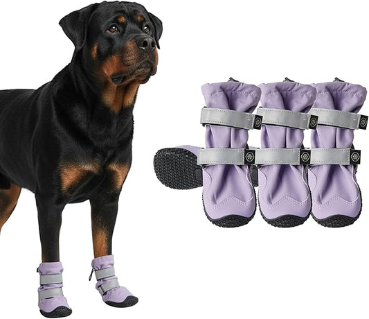 Spark Paws Dog Shoes, Waterproof Dog Boots for Medium to Large Dogs, Non Slip, Breathable Dog Booties and Paw Protectors - 4PCS Doggie Hiking Boots with Reflective Straps - Lilac, Size 8