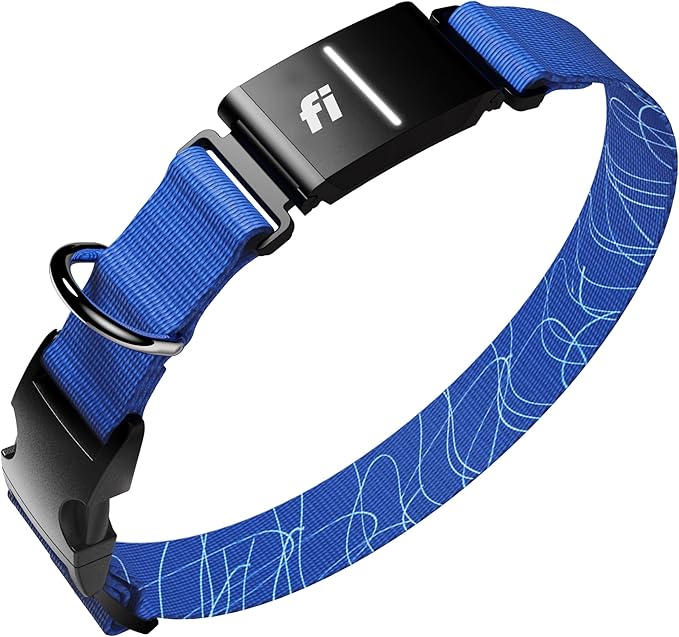 New Fi Series 3+ Smart Dog Collar - GPS Dog Tracker and Activity & New Fitness Monitor, Waterproof, LED Light, Escape Alerts, Nationwide Coverage [Free 6 Month Membership] (Blue, Large)