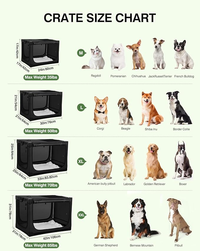 24 Inch Collapsible Travel Dog Crate for Medium Large Dogs, Portable Dog Crate 4-Door Foldable Soft Kennel with Durable Mesh Windows for Indoor & Outdoor Travel, with Storage Bag,Black