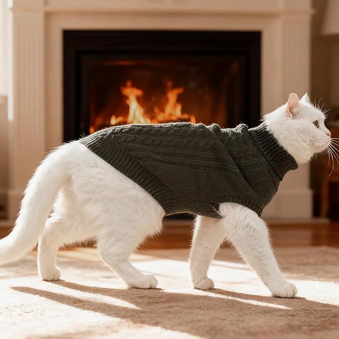 BINGPET Cat Sweater,Thermal Knitted Kitten Clothes Winter Coat,Classic Knit Turtleneck Cat Sweaters for Cats Only,Warm Pet Clothes for Kittens & Small Dogs Puppy Boy Girl Indoor Outdoor(Grey,L)