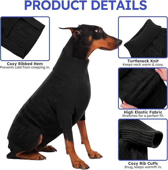 ASENKU XXXL Dog Sweater,Big Dog Sweaters for Extra Large Dogs Girl Boy, Pullover Turtleneck Knitted Sweatershirt Pet Winter Apparel for Doberman,Great Dane (Grey, 3XL)
