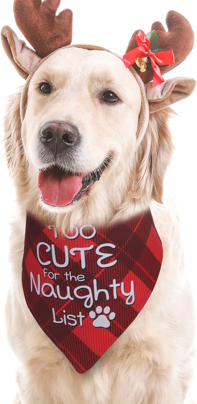 Christmas Dog Bandanas Funny, Dog Christmas Scarf 2 Packs, Pets Festive Plaid Décor for Extra Large Dogs
