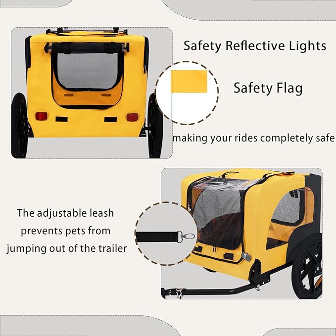 Collapsible Dog Bike Trailer for Small & Medium Pets - 16" All-Terrain Wheels, Universal Hitch, Quick Release & Non-Slip Floor - Internal Leash, Bicycle Accessories