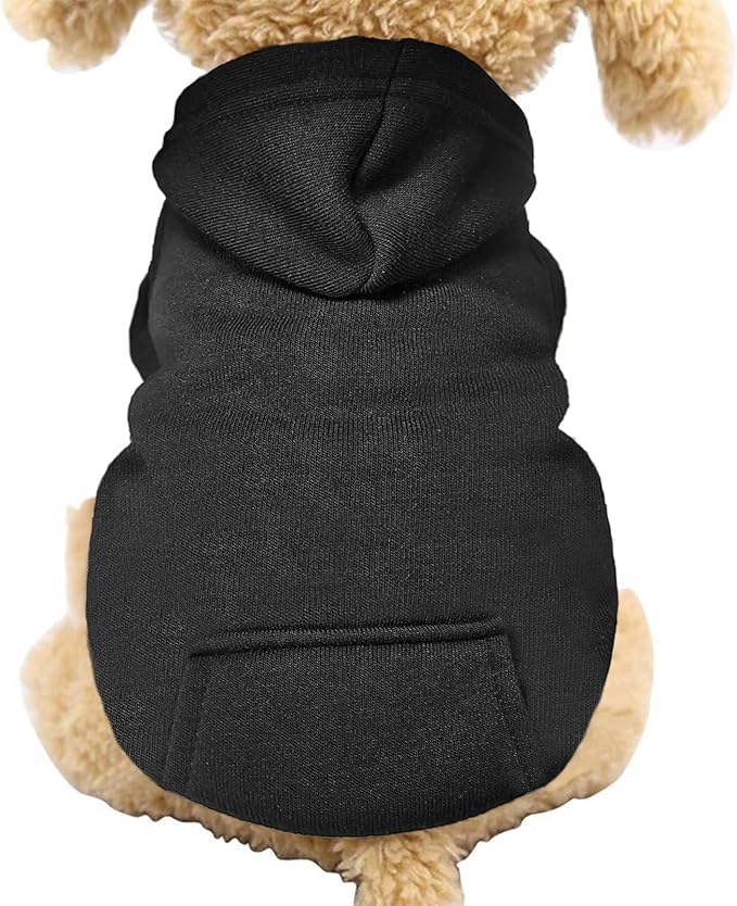 Jecikelon Winter Dog Hoodie Sweatshirts with Pockets Warm Dog Clothes for Small Dogs Chihuahua Coat Clothing Puppy Cat Custume (Black, Small)