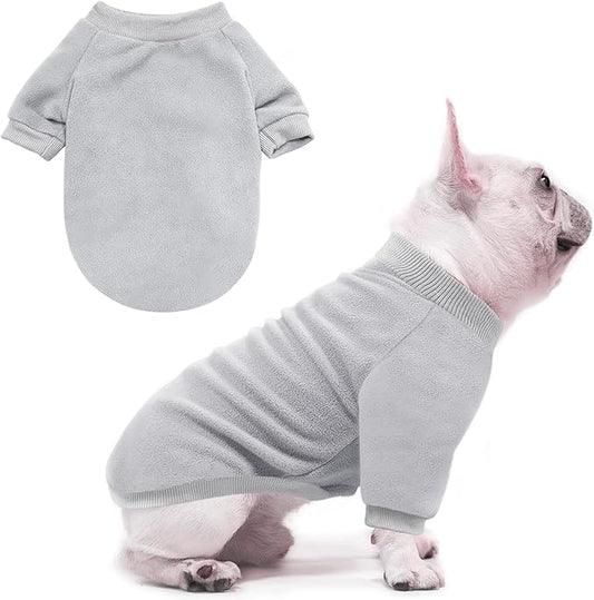 Idepet Dog Fleece Sweater, Small Dogs Shirt Pullover Sweatshirt Pet Dog Clothes Soft Puppy Sweater Warm Winter Shirt Classic Cat Apparel for Small Dogs and Cats (XX-Small, Grey)