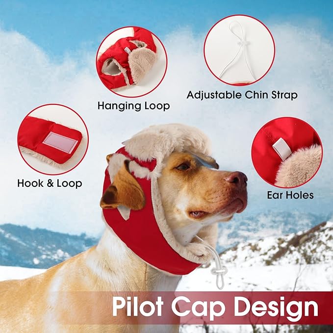 Small Dog Hats with Ear Holes & Adjustable Chinstrap, Winter Pilot Hats, Pet Warm Hat Beanies Christmas for Cold Weather, Soft Faux Rabbit Fur, Doggie Winter Hat Noise Protection