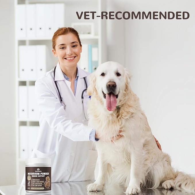 Turkey Tail Mushroom Powder for Dogs, Organic 10 Mushroom Blend for Lumps and Bumps, Dog Herbal Supplements Probiotic with 50% β-Glucan, Joint Gut Immune Skin Support-30 Day Supply