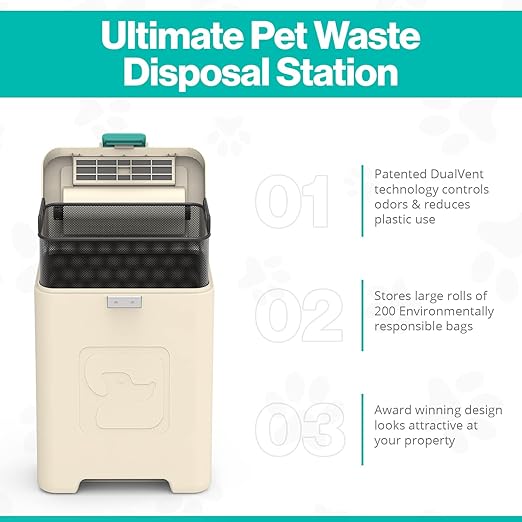 PawPail Pet Waste Station, Heavy Duty Outdoor Dog Poop Trash Can with Carbon Air Filter & DualVent Odor Control, UV & Weather Resistant | Includes 200 Pet Waste Bags