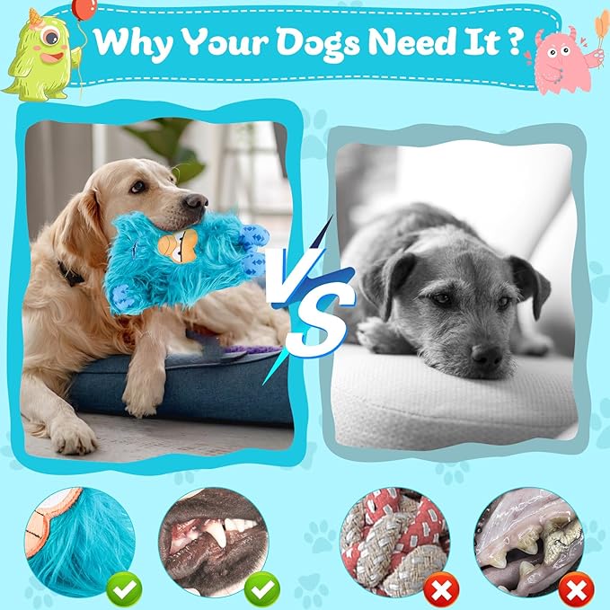 Interactive Monster Dog Chew Toys to Keep Them Busy – Enrichment Squeaky Treat Dispensing Chew Dog Toys for Boredom and Stimulating, Tough Plush Dogs Toy for Large Medium Dogs (A-Green)